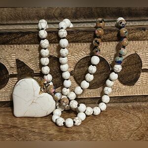 Boho Heart Heavy Beaded Necklace 18in long Cream with brown  color